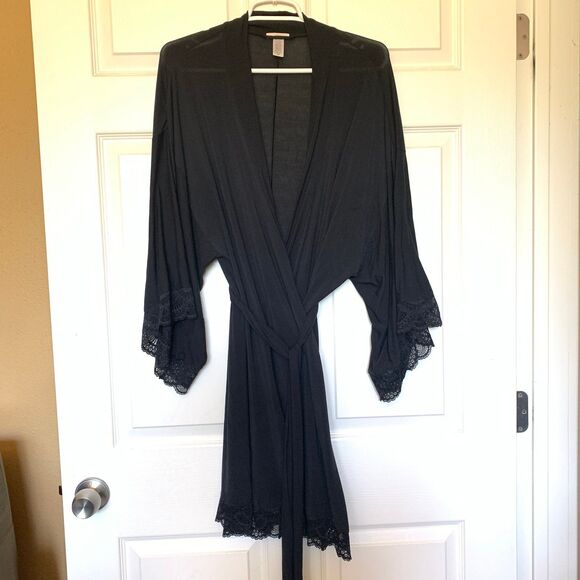 Eberjey Naya Lace Trim Jersey Knit Robe - Picture 3 of 8